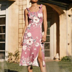 Petal & Pup Floral Tie Strap Midi Laurel Dress in Dark Rose Floral Size 4 Small